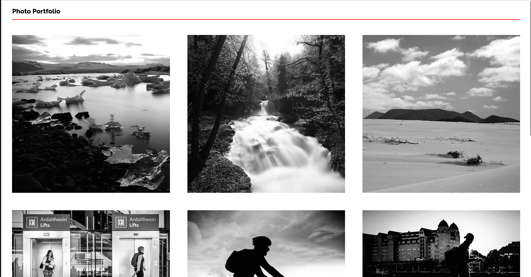 Black and White photo grid in a white background